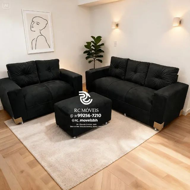 Conjunto Sofá 2 e 3 Lugares Puff Suede Cinza D33 Durável - Foto 5