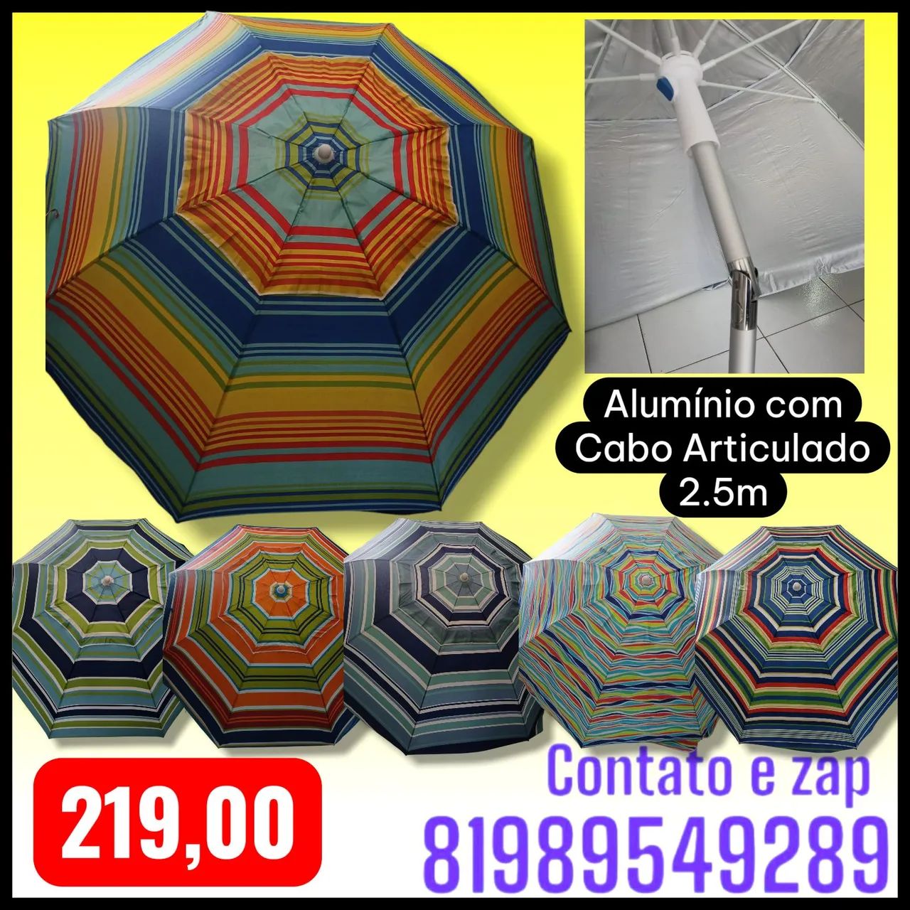Guarda sol de alumínio estampado 2.5m com cabo Articulado 