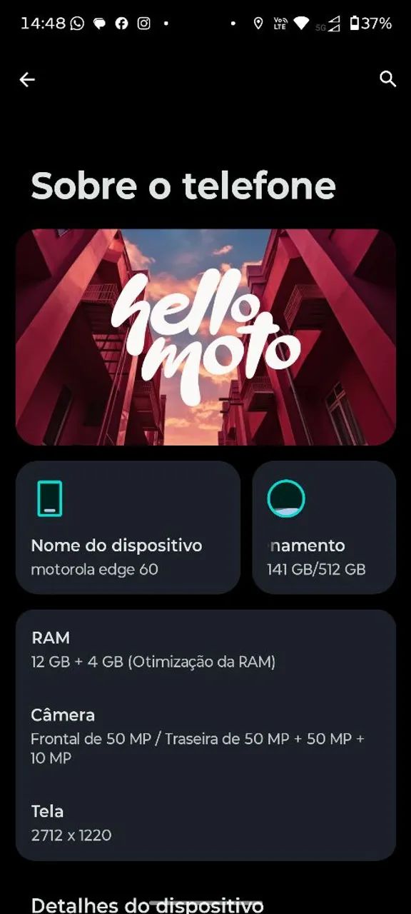 Edge 60 12 de ram 512 memória interna