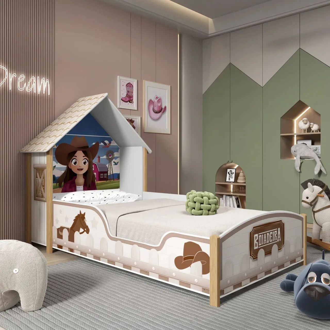 Cama solteiro infantil boiadeira com colchão 