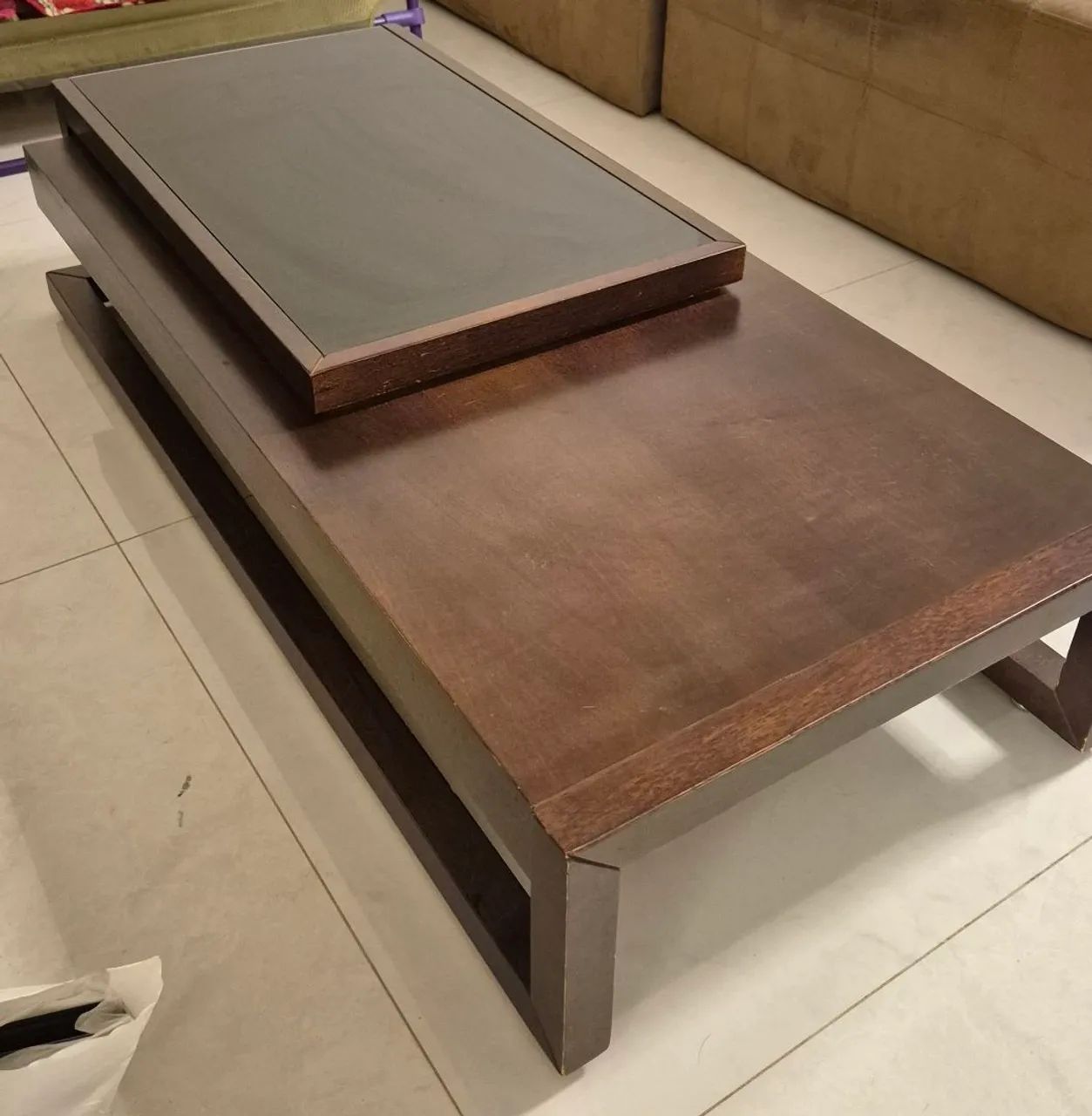 Mesa de Centro Sala Madeira e Vidro Nogueira - Foto 2
