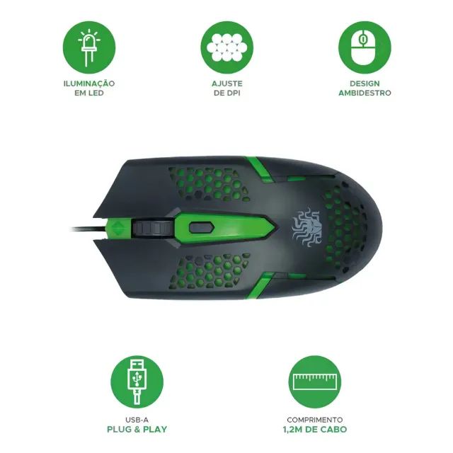 ? Kit Gamer Teclado + Mouse Start 2.0 USB LED ABNT2 Ergonômico PC Notebook Cor Verde - Foto 5