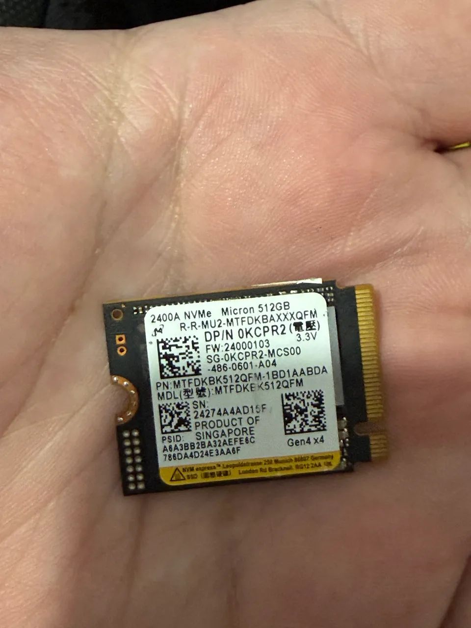 SSD 512GB Micron 2400A M.2 2230 NVMe PCle Gen4x4 MTFDKBK512QFM