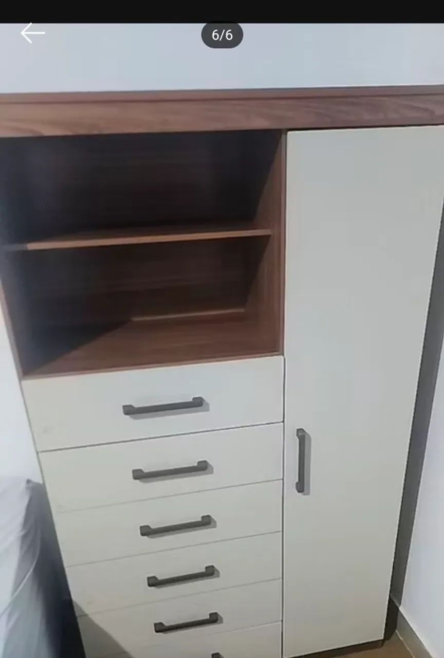 Cômoda de quarto Marabá 6 gavetas 1 porta e prateleiras 