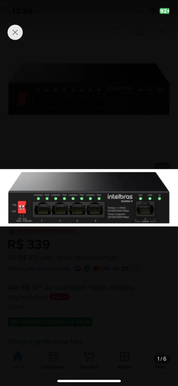 Switch 5 portas POE Intelbras  - Foto 3