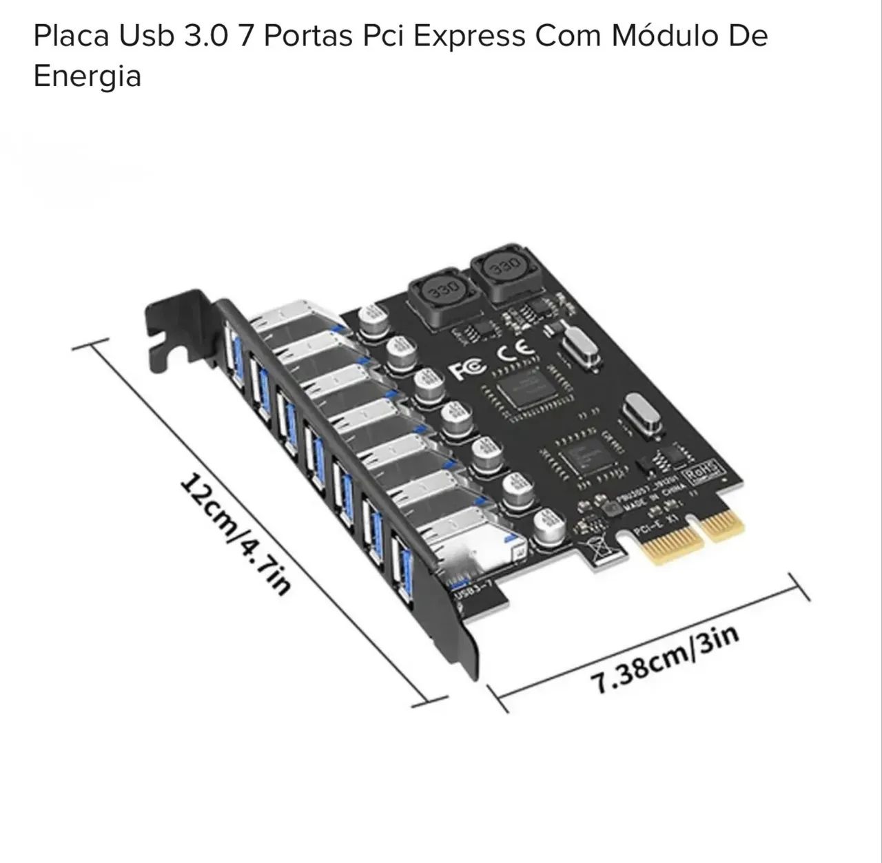 Placa pci express USB 3.0 7 saídas com módulo de energia  - Foto 2