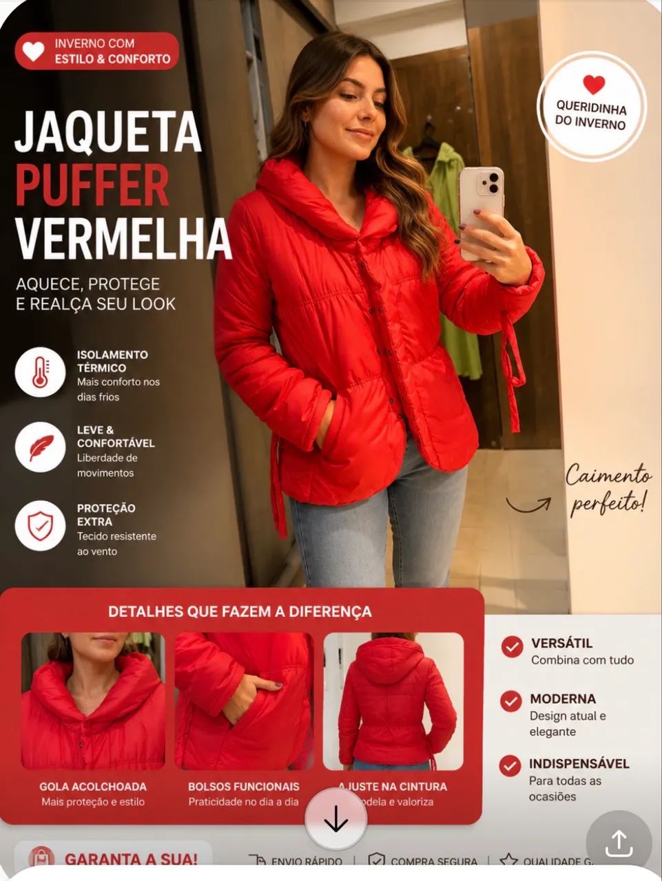 Jaqueta Puffer vermelha  - Foto 4