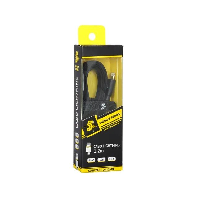 Cabo Lightning USB-A Macho Flat 1,20m Para iPhone iPad Preto Mobile Carregamento e Dados - Foto 3