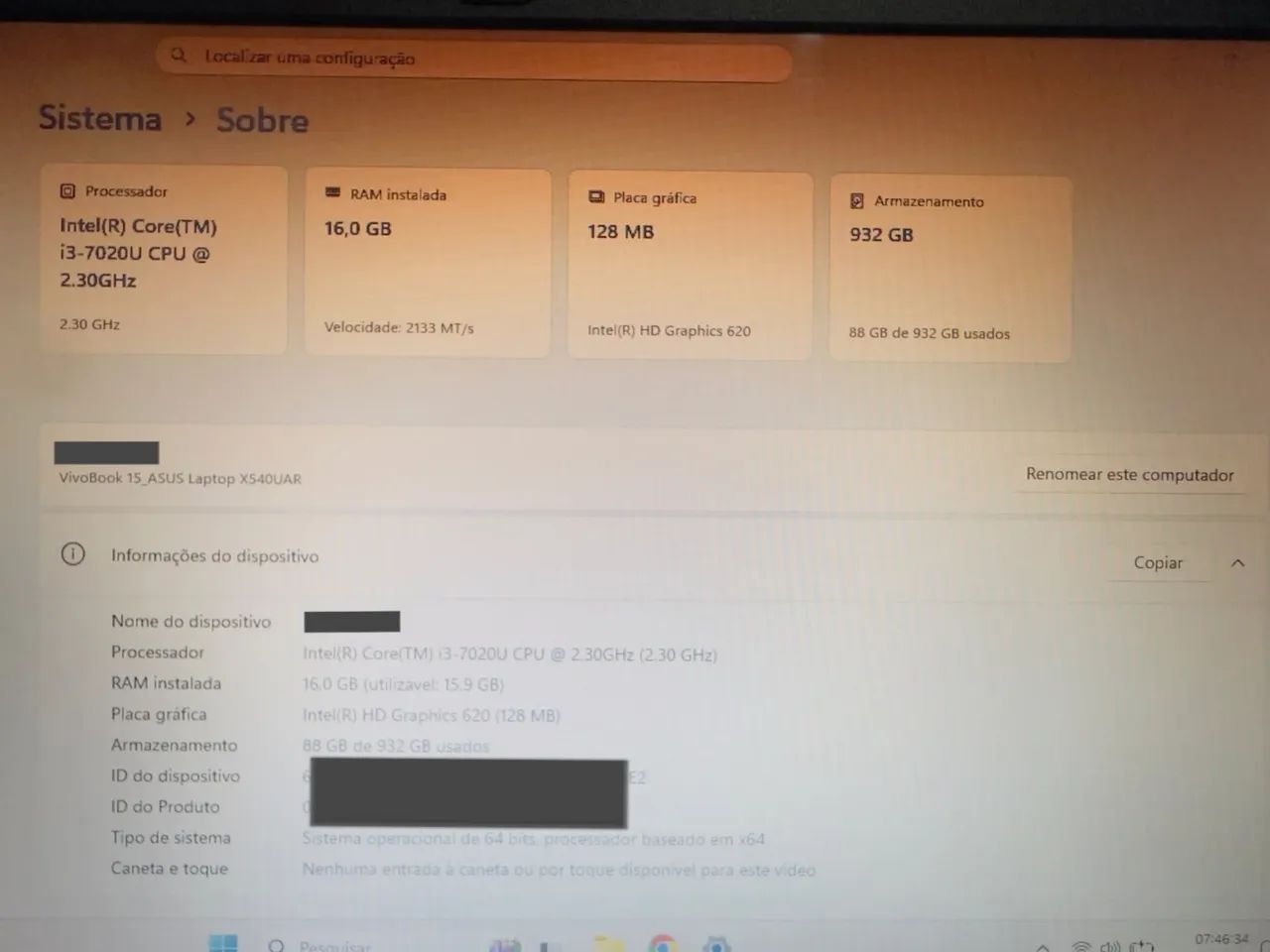 Vendo Notebook Asus I3-7g - 1tb de ssd e 16gb ram  - Foto 3