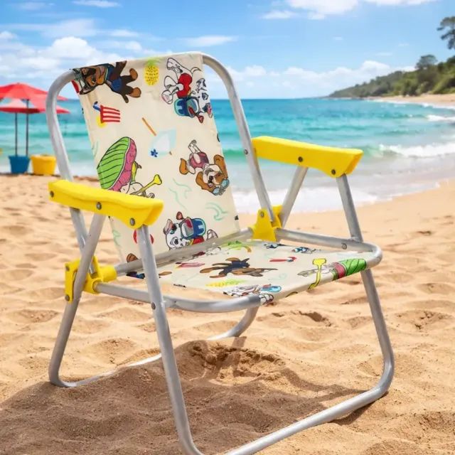 Cadeira Infantil em Alumínio Amarela Patrulha Canina. Suporta 30kg. Praia, Piscina, Jardim