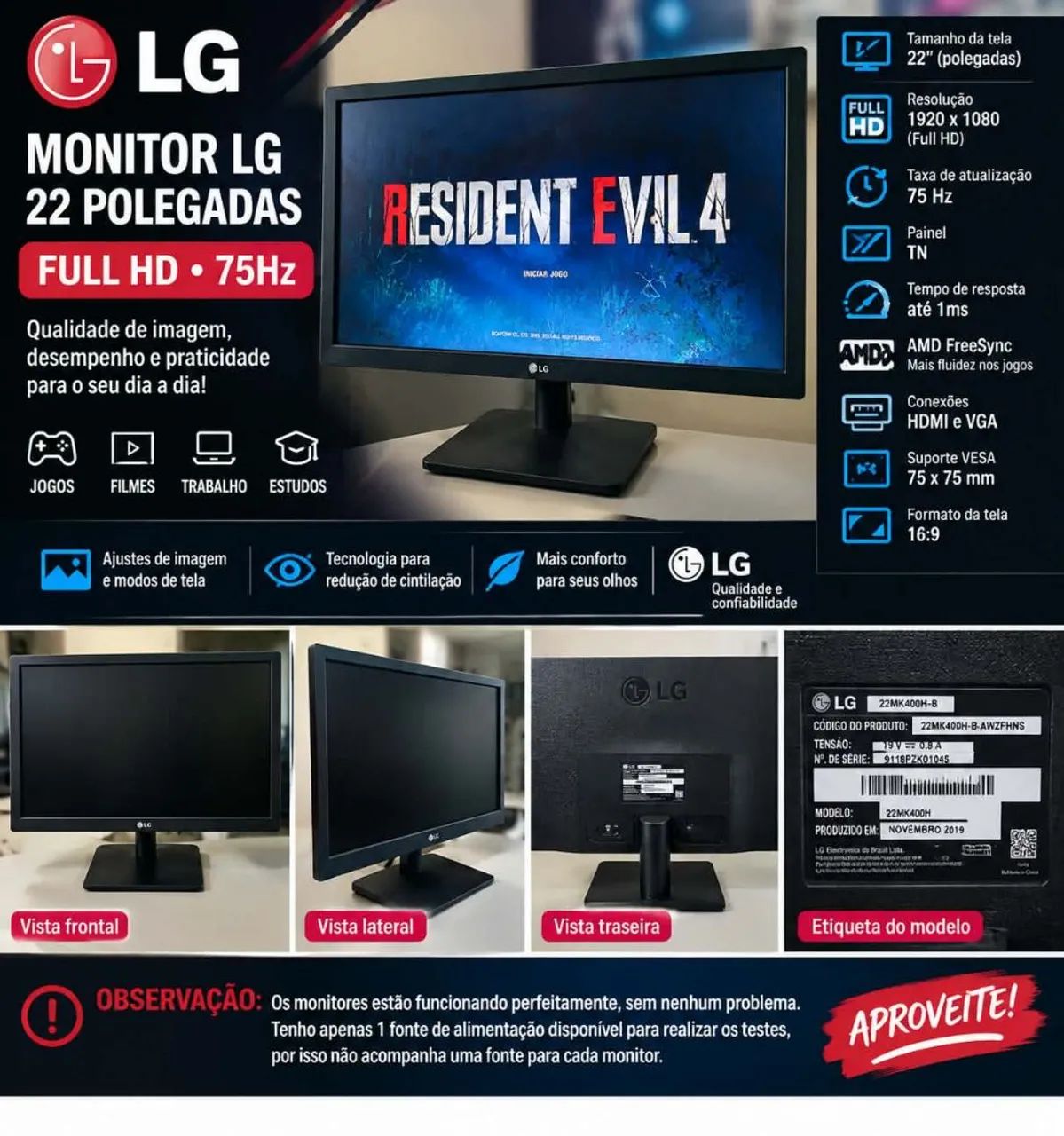 Monitores LG 22 polegadas 75hz  - Foto 4