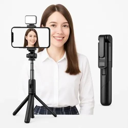 Tripé Bastão de Selfie Com Led Para Celular e Câmera
