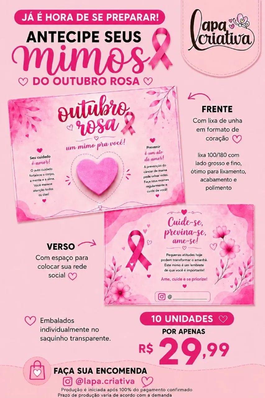 Card Mini Lixa de Unha Coração - Mimo Outubro Rosa  - Foto 2