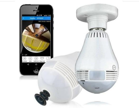 Lâmpada Espiã Câmera Ip Led Wifi HD Panorâmica 360º Celular