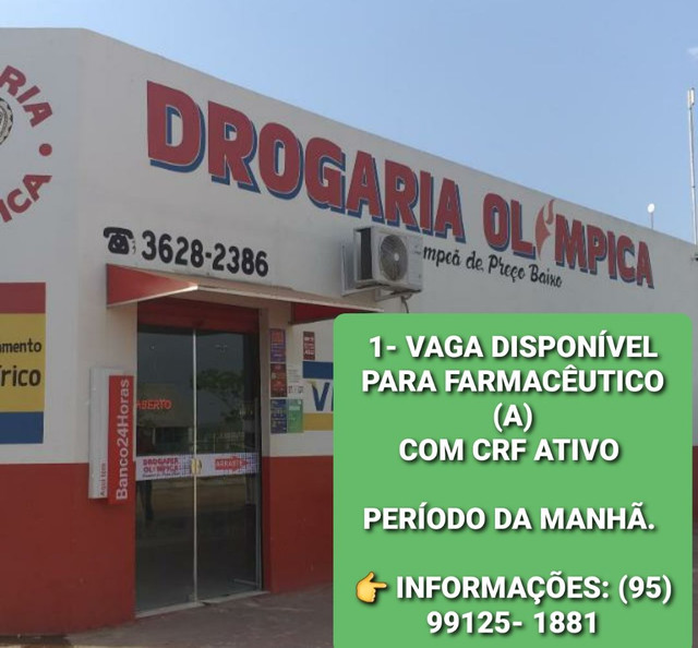 VAGA DISPONÍVEL PARA FARMACÊUTICO(A)