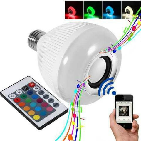 Lampada Musical Caixa De Som Bluetooth Led Rgb Com Controle - Foto 4