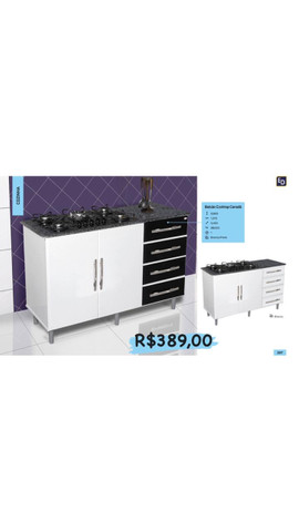 Balcão para cooktop com armário e gavetas
