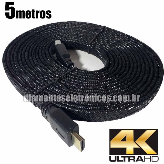 Cabo Hdmi 2.0 5 Metros 4k 3d 19 Pinos Nylon Ps3 Xbox Tv Pc