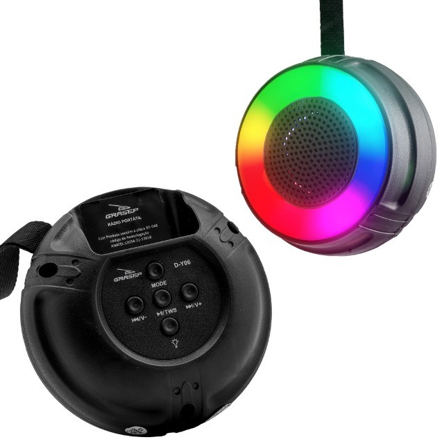 Caixinha De Som Portátil Bluetooth Rgb Usb P2 Cartão SD Radio Fm