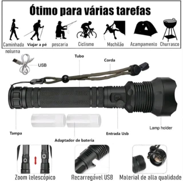 lanterna Led Recarregável P90 Grande(27cm) Alcança Até 1km Duas Baterias Longa Duração - Foto 3