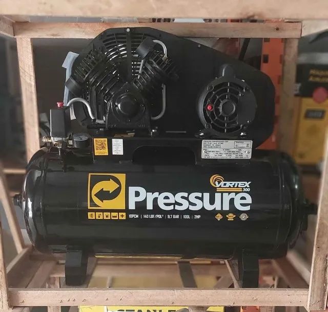 Compressor de 100 Litros vortex 300  com motor 2hp monofásico Pressure - Novo - Foto 3