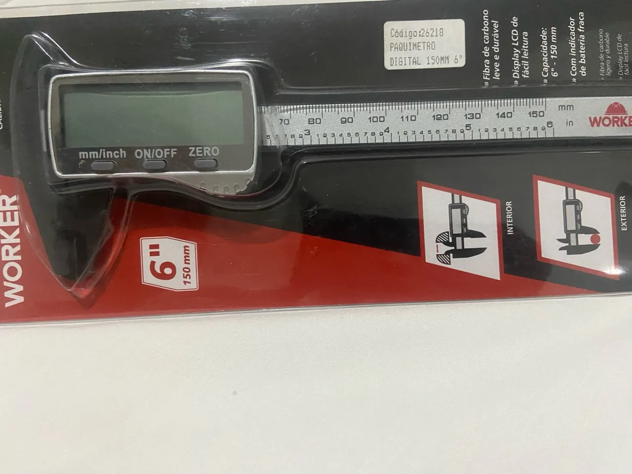Paquímetro Digital Display Lcd 150mm 6 Pol Worker