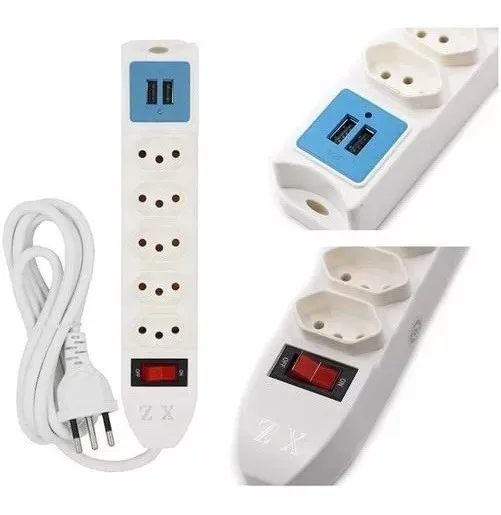 Filtro Linha 5 Tomadas 2 Usb 10a Elétrica Bivolt Cabo 2m - Loja Natan Abreu 