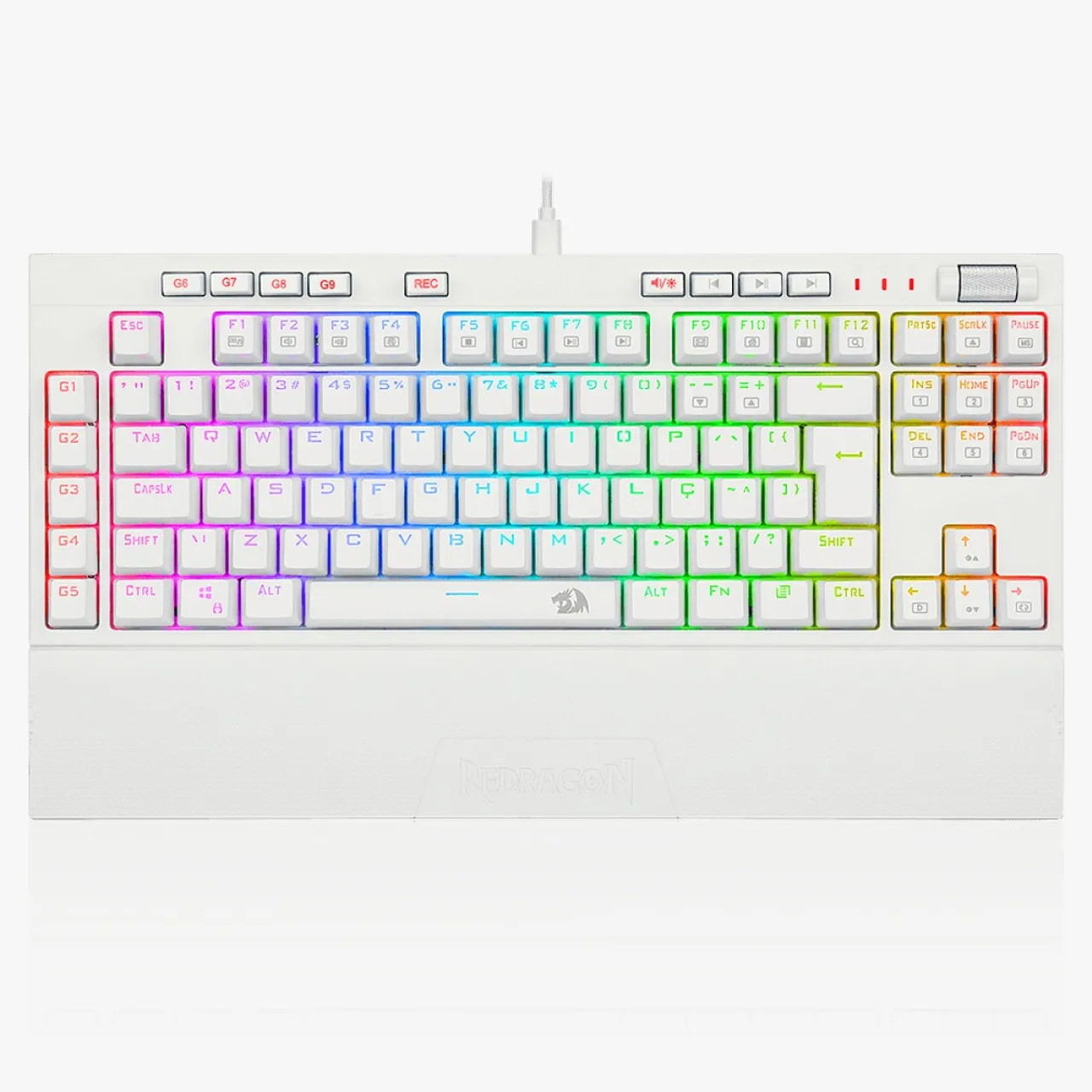 Teclado Gamer Mecanico Redragon Rgb Broadsword Pro Branco Switch Vermelho