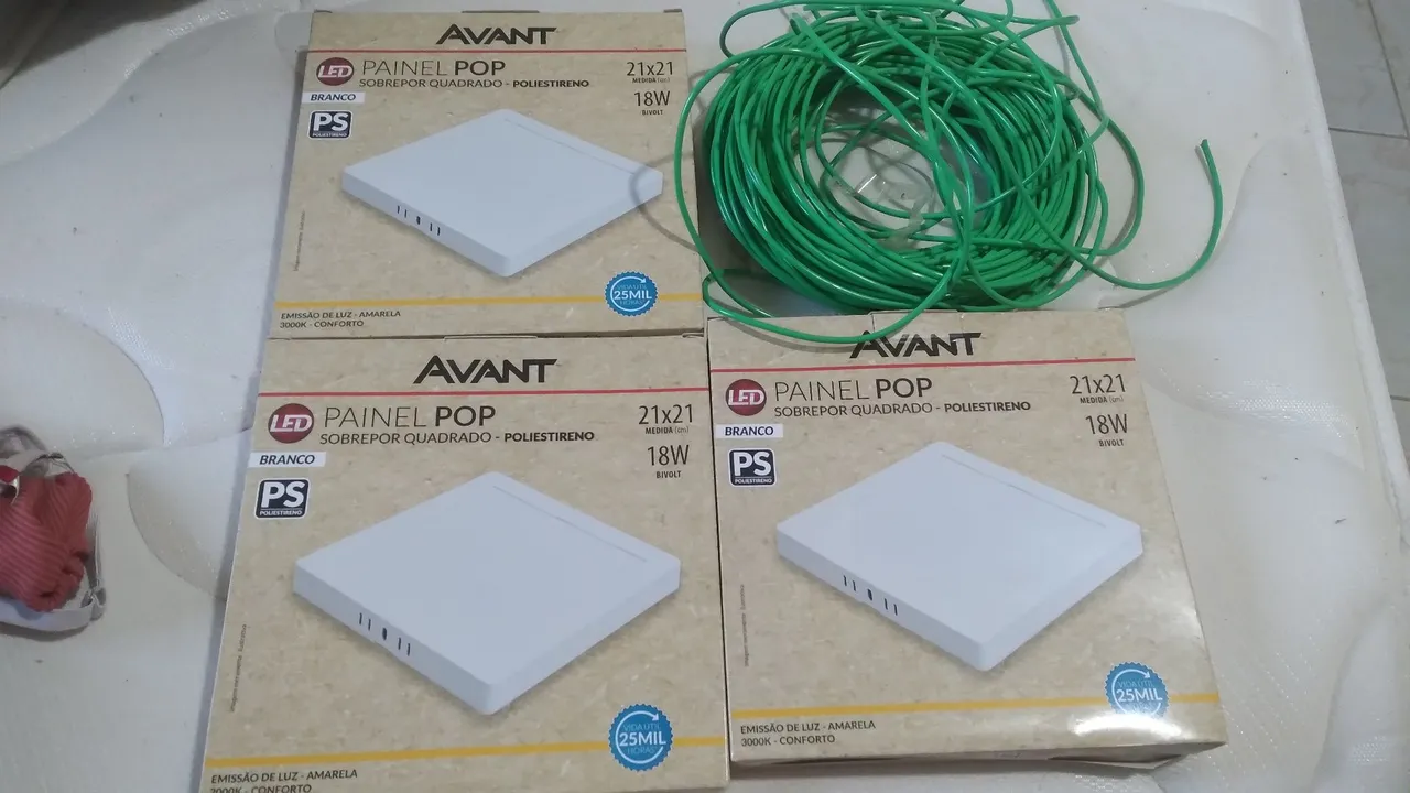 Painel LED Pop 18W Branco Avant e Fiação Elétrica