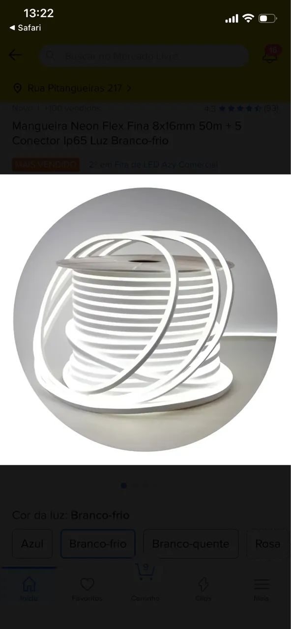 Lote 500 mts Fita Neon Branco Frio