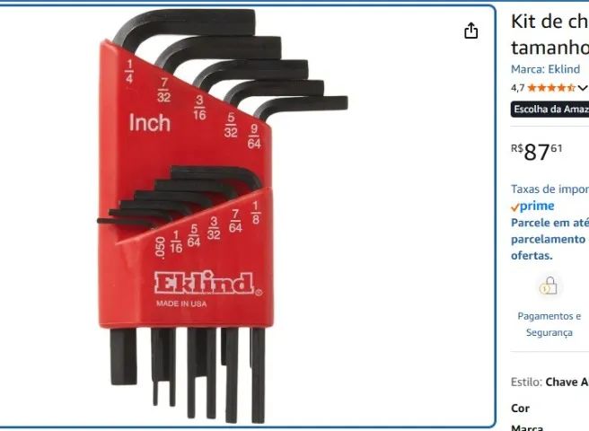 Kit de chave Allen EKLIND 10111 Hex-L, tamanhos SAE em polegadas, 7 peças - Foto 5