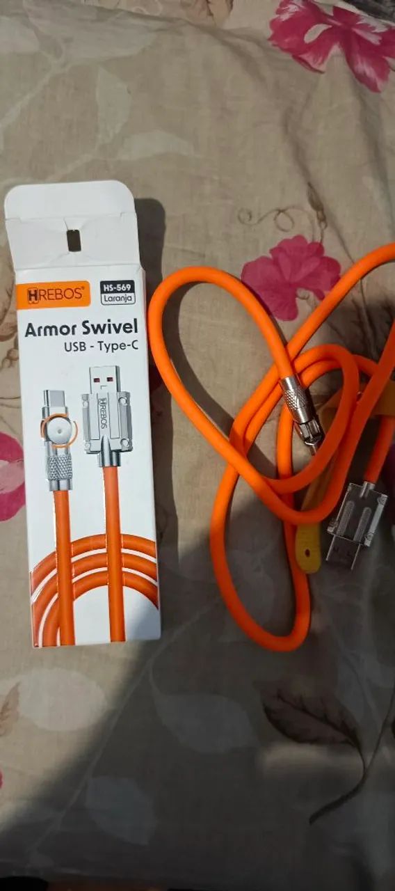 Cabo HREBOS Armor Swivel USB-Type-C Laranja