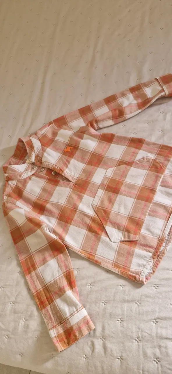 Camisa Xadrez Laranja e Branca