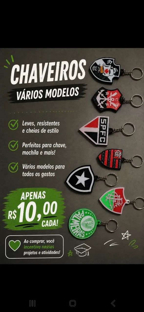 Chaveiros de times ( a partir de 10 unidades = R$ 8 reais cada) 