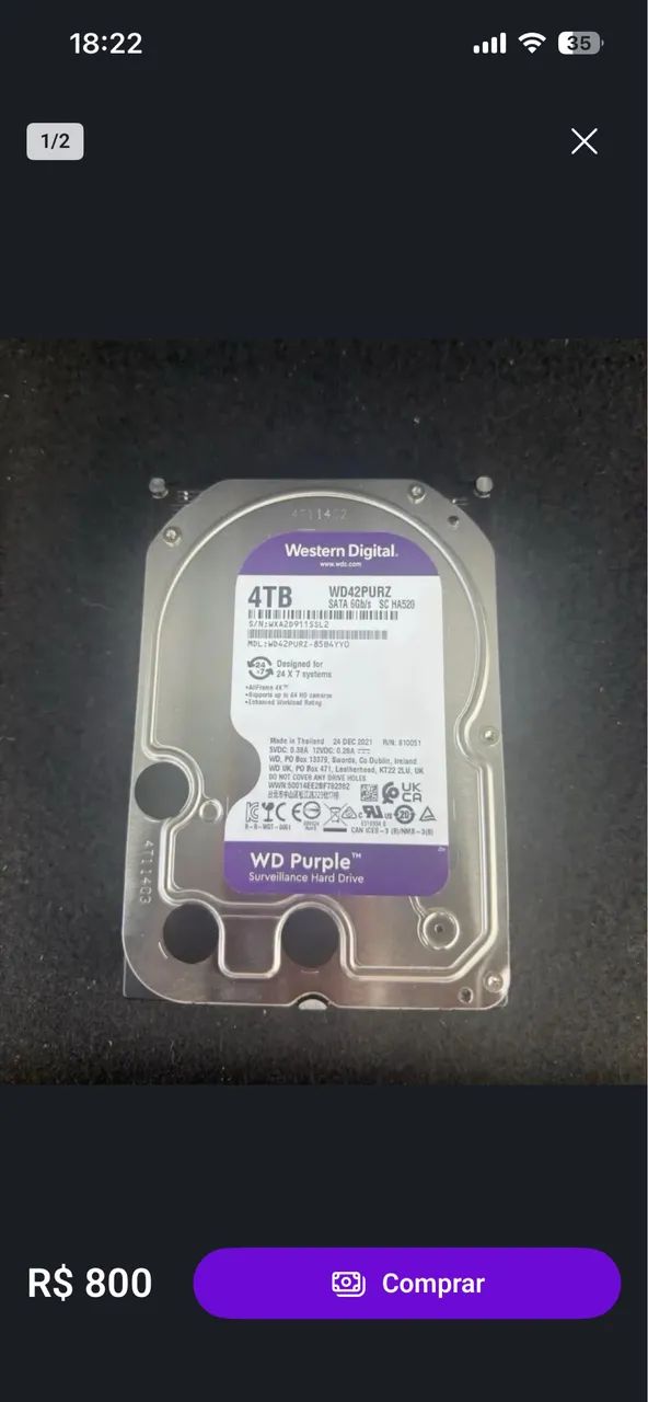 HD WD Purple 4tb - Peças de Hardware - Santana, Jaboatão dos