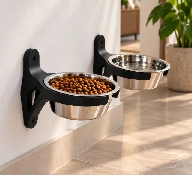 Kit Comedouro de Parede com 2 Tigelas de Inox - Foto 2