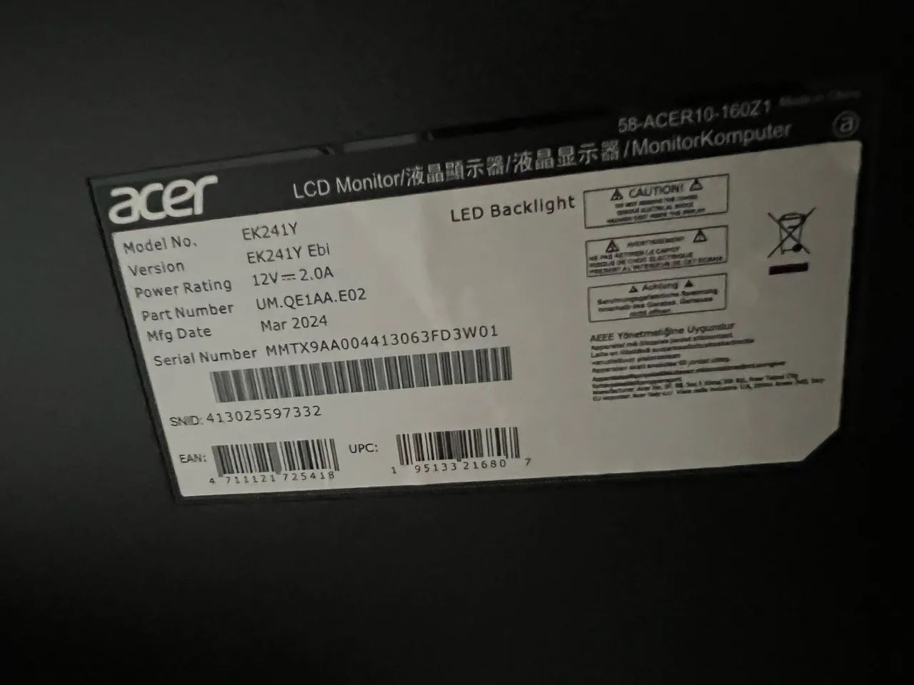 Monitor Acer 100Hrz