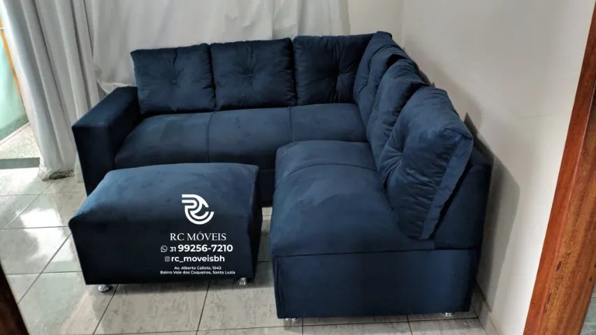 Sofá de Canto Sandero com Puff - Suede D33 Direto da Fábrica