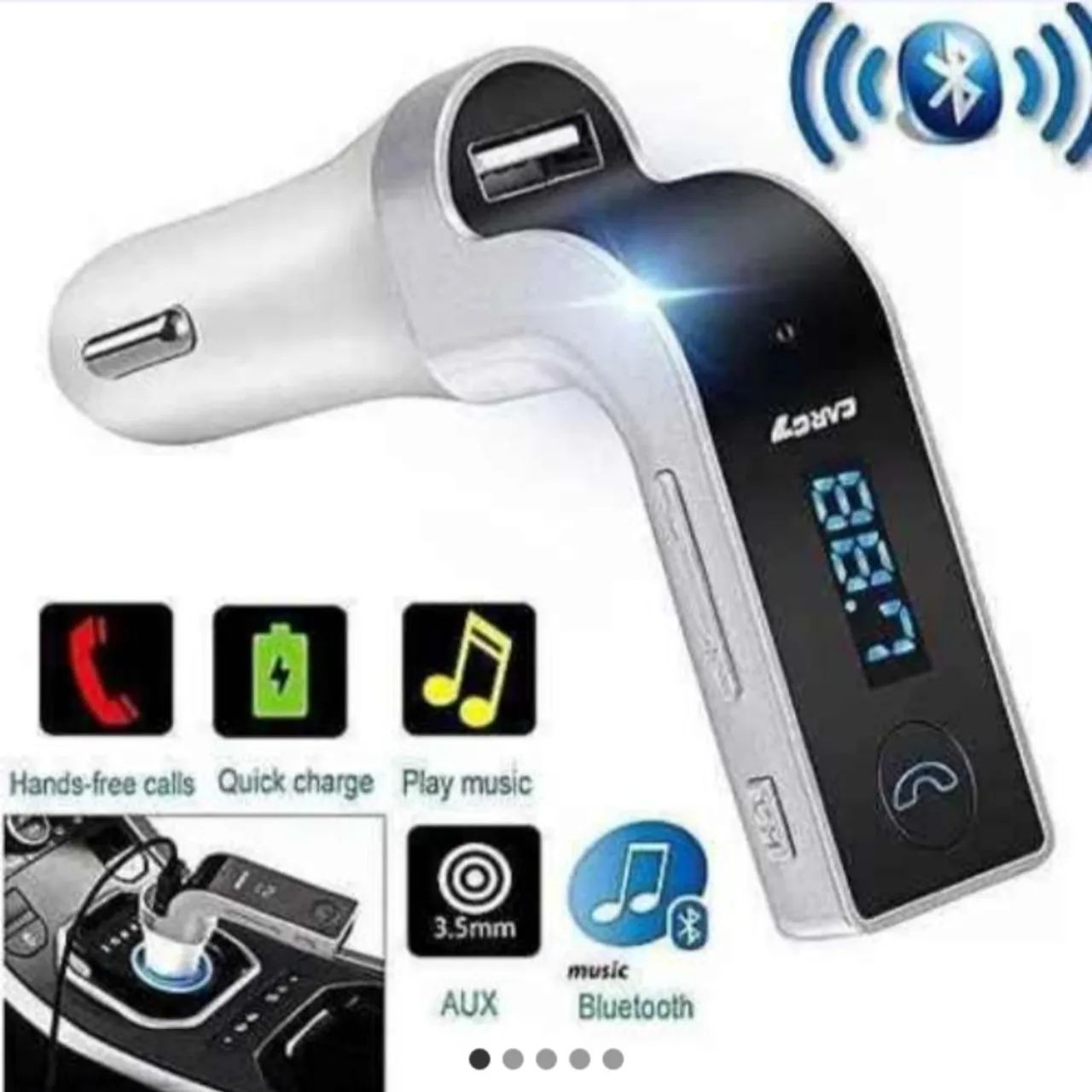 Carregador Transmissor Veicular  - Bluetooth /MP3 /FM/PenDrive /P2