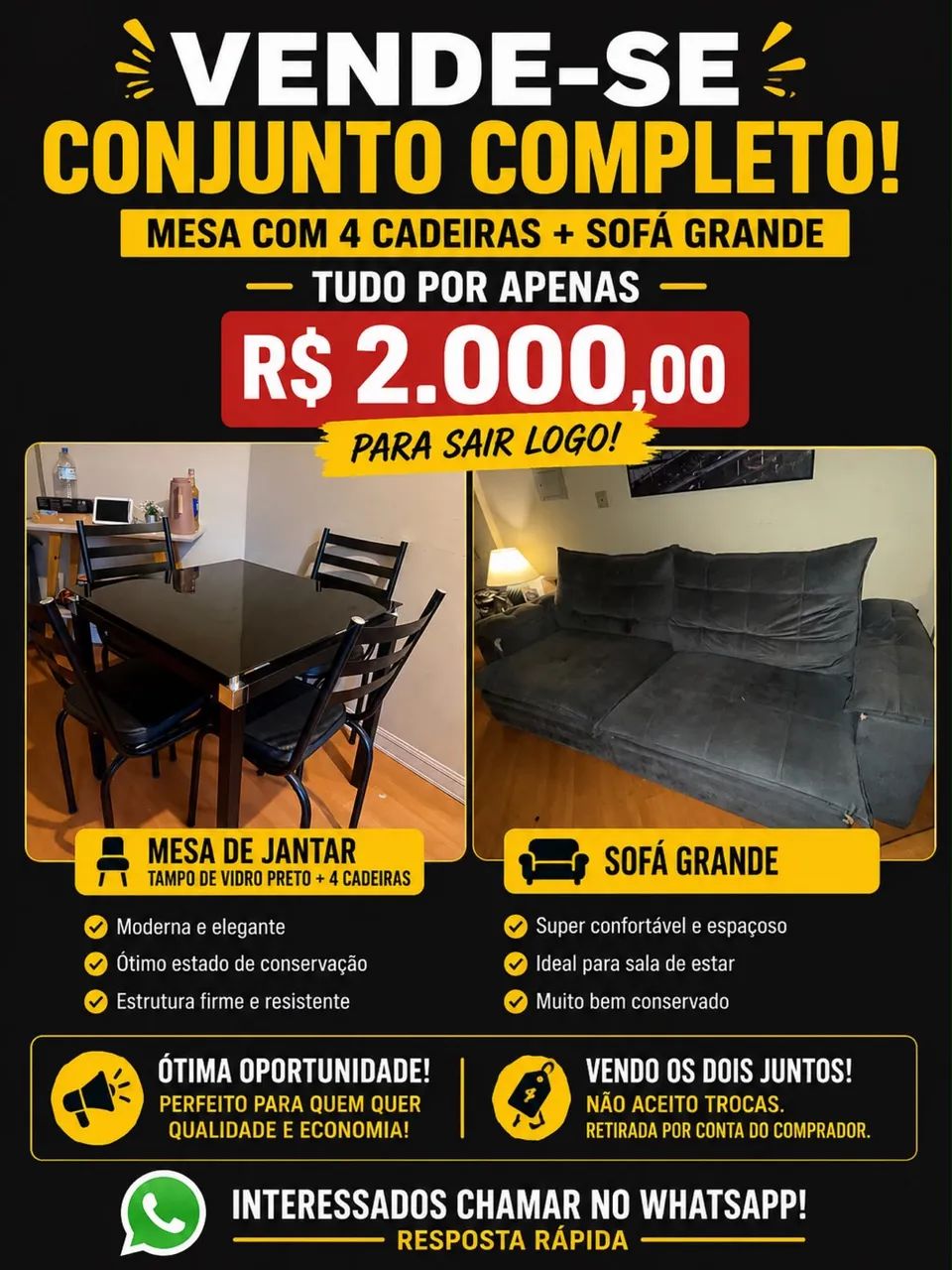 Mesa com 4 cadeiras + Sofá retrátil 2,70m