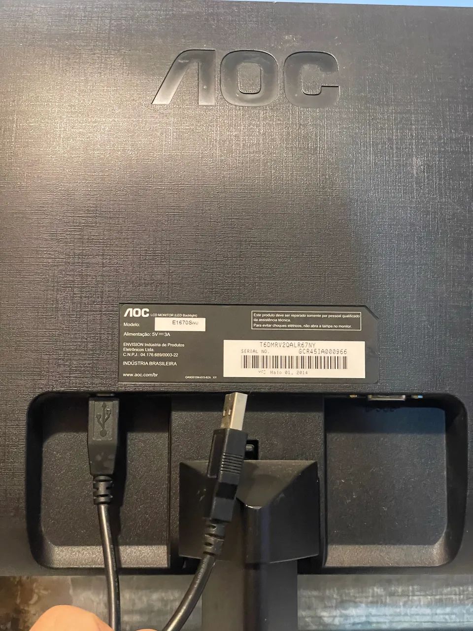 Monitor LED AOC 15.6" E1670Swu Alimentado via USB / Envio OLX - Foto 2