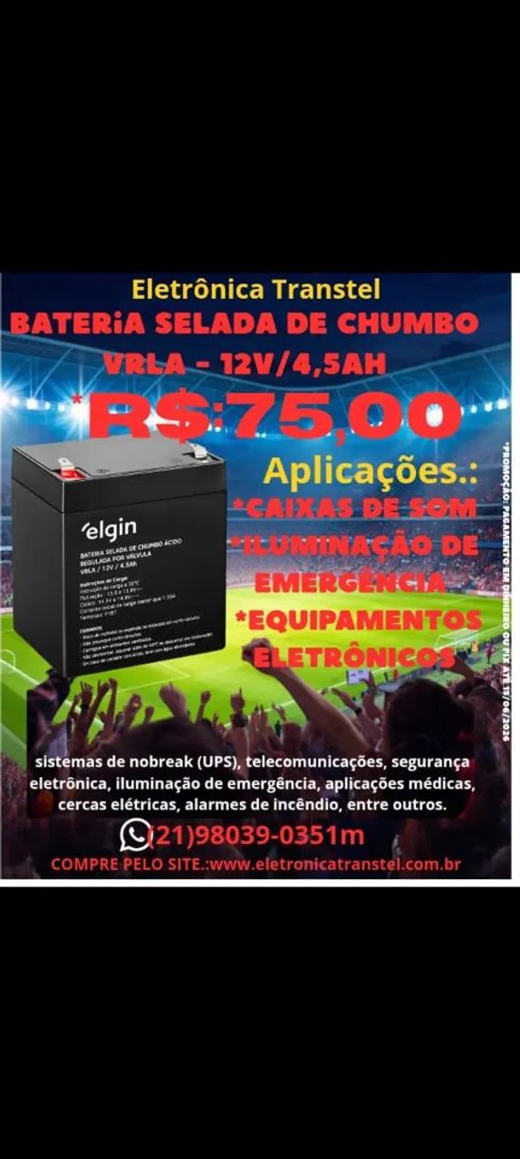 Bateria 12v 4.5ah elgin para caixa de som e equipamentos 