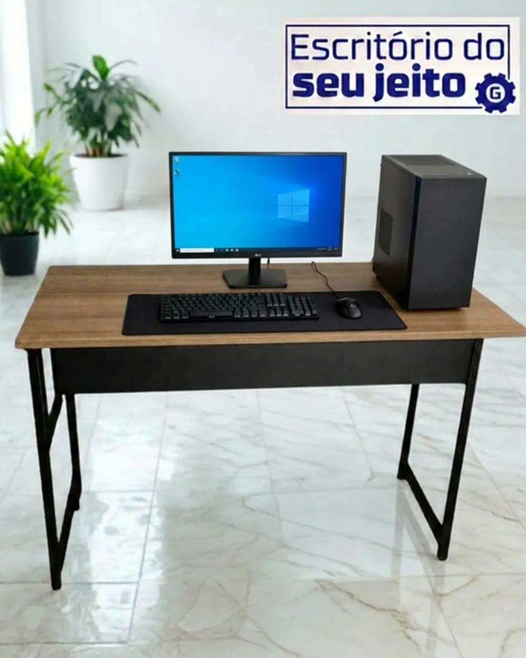 Mesa de Escritório Industrial 1,1m REFORÇADA Amadeirada NOVA Multiuso Notebook
