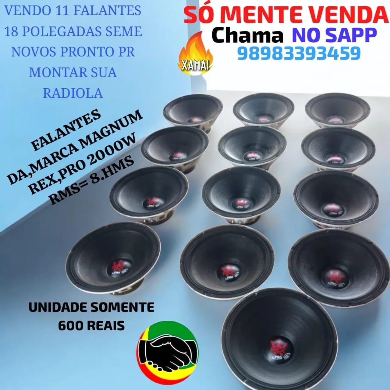 VENDO 11 FALANTES DE 18 POLEGADAS MAGNO REX PRO 2000W RMS=8.OHMS seme Novos