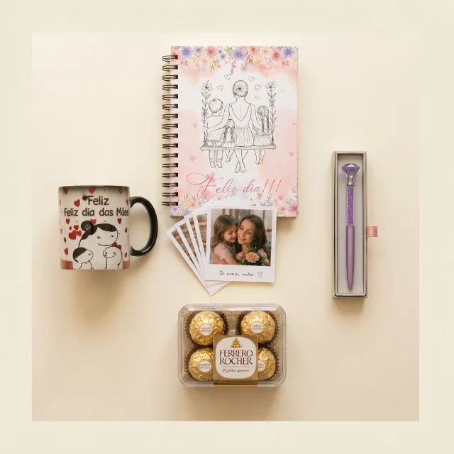 Kit Dia das Mães Personalizado com Xícara Mágica, Agenda, Polaroides, Caneta e Chocolate - Foto 4