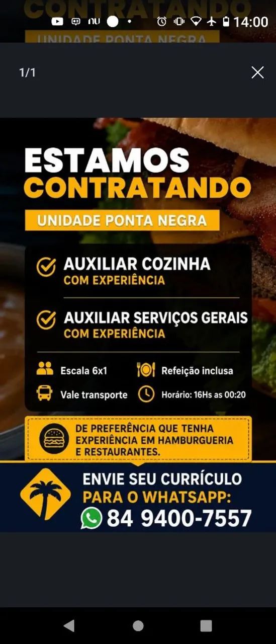 Com experiência (VAGA MASCULINA)