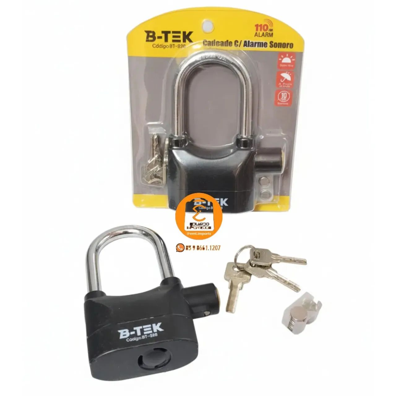 Cadeado Segurança com Alarme Sonoro Alto, a Prova d'água, 10mm BT-358