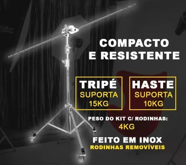 Tripé Estudio Inox Girafa Com Articulação E Rodinhas Greika - Foto 4