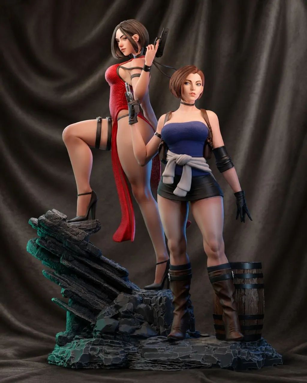 Figure/Estátua Jill Valentine e Ada Wong em resina.