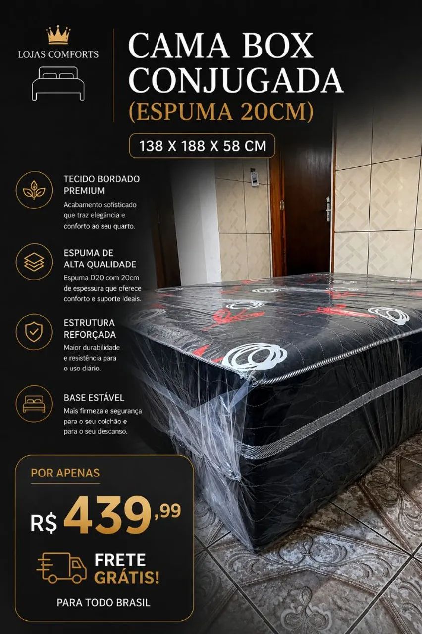 Cama box casal - espuma Celada ( 20cm Densidade D33 )
